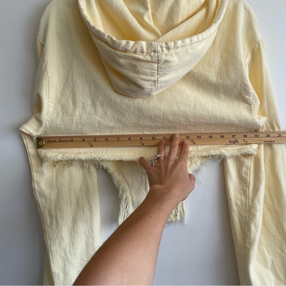 Zara Cropped Jean jacket pale light butter yellow asymmetrical zip flare hooded - Picture 7 of 9